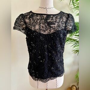 GUESS by Marciano Black Lace & Sequin Top – Size M